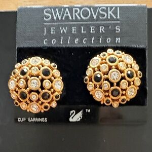 Swarovski Gold and Black Clip On  Crystal Earrings